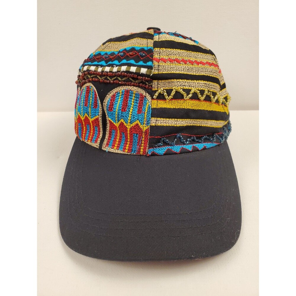 Vintage Chicos  Embroidered Hat With Beadwork Colorful Adjustable Back Strap